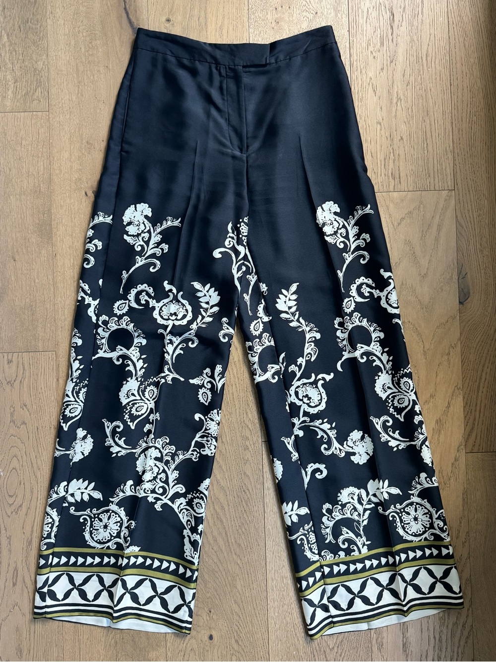 Black Satin pants with White Floral Print